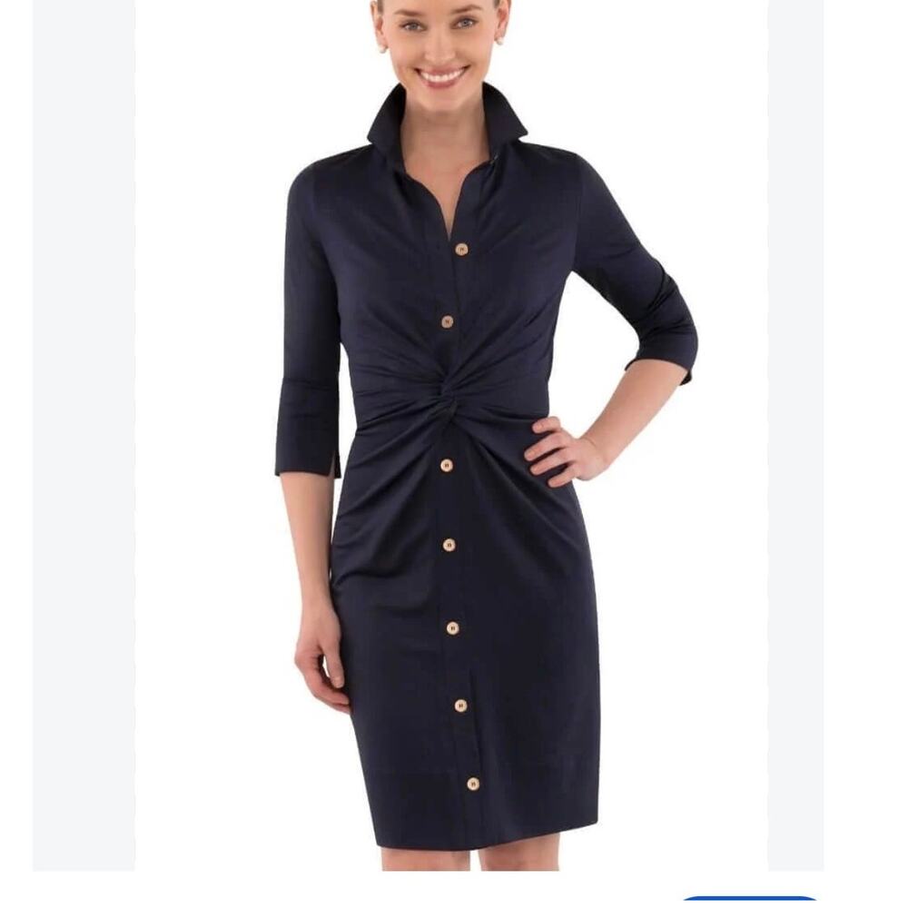 Women's Gretchen Scott Twist and Shout Navy Stretch Work Office Dress Sz Large